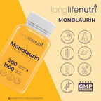 LongLifeNutri Monolaurin 1500mg - 200 Cápsulas Vegetarianas - Complemento de Glicerol de Coco Ecológico