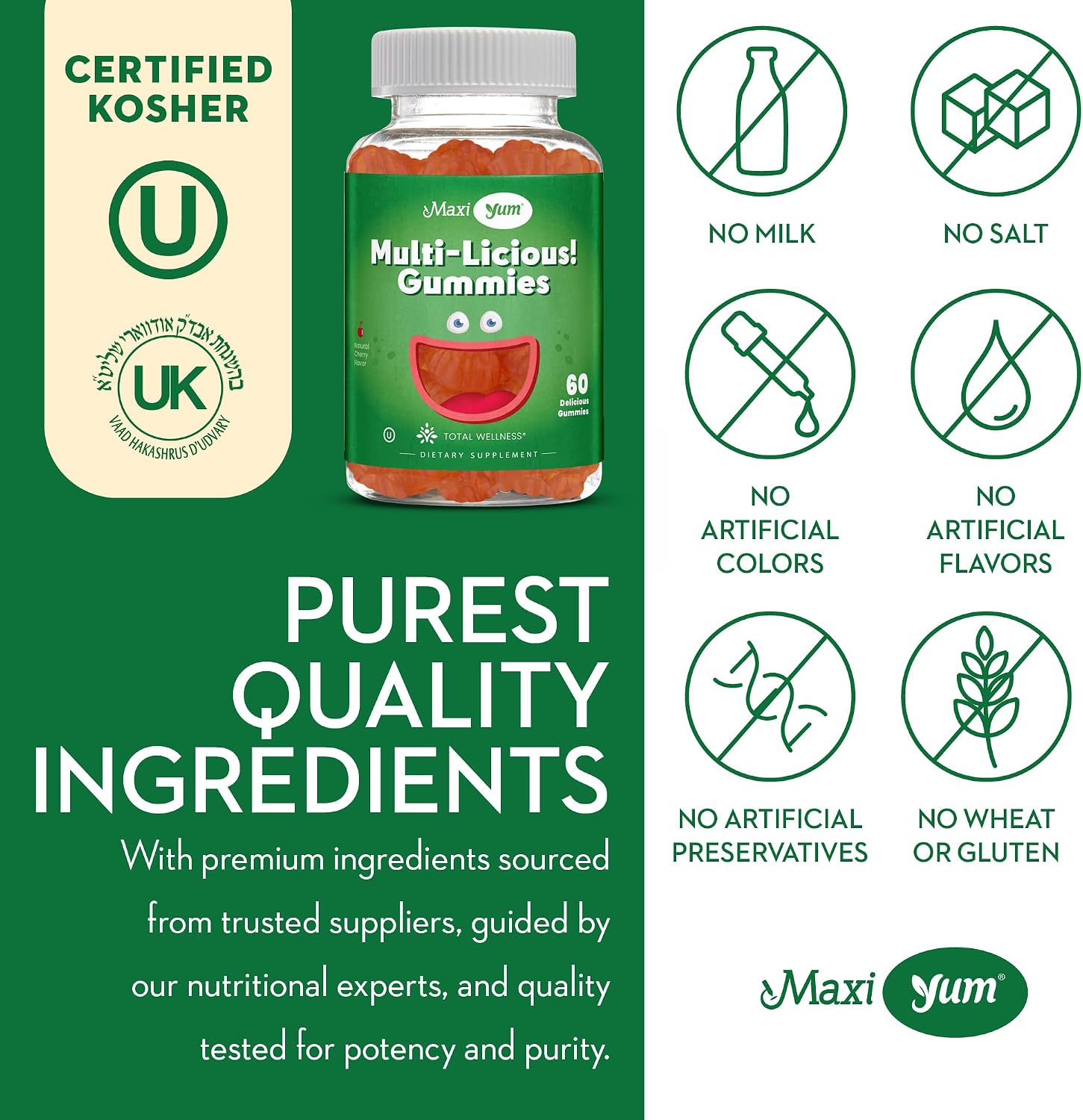 Maxi Health Multivitamin Gummies - Gomitas Multivitamínicas Sabor Cereza - 60 Gomitas para Adultos y Niños