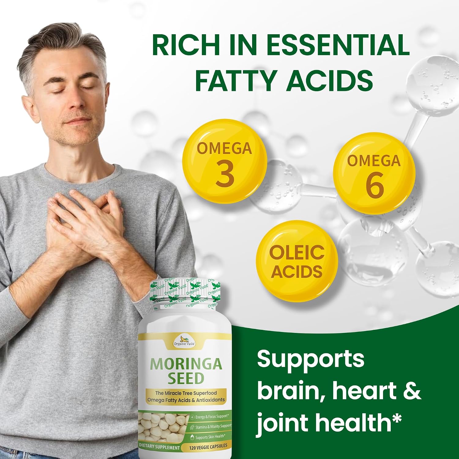 Cápsulas de Semillas de Moringa Ecológicas de Organic Veda - 120 Cápsulas Veganas