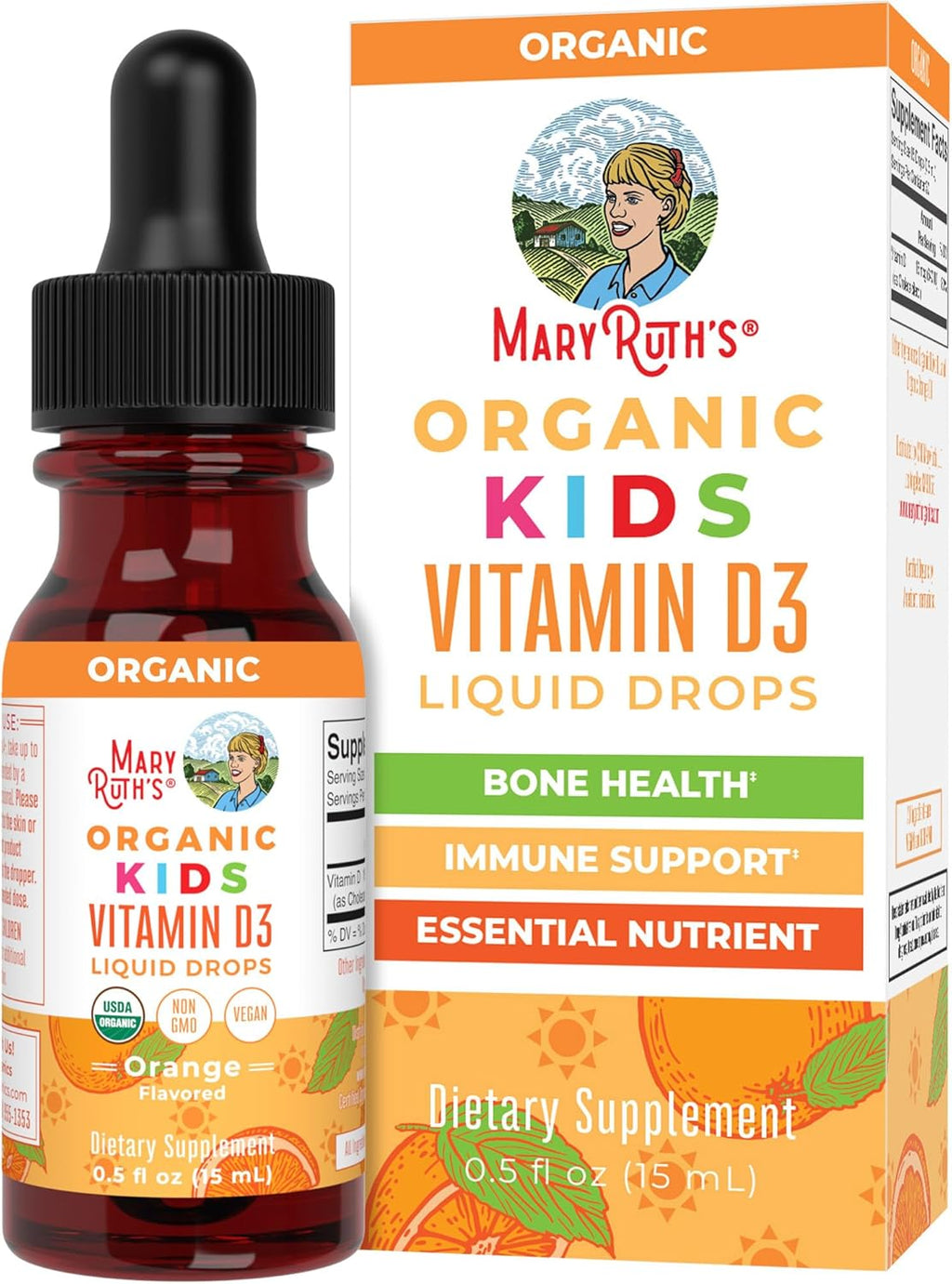 MaryRuth's Gotas Orgánicas de Vitamina D3 para Niños – 640 UI por Dosis – Sabor Naranja – 30 Dosis