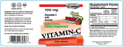 LANDAU Vitamina C Masticable 100 mg con Acerola - 500 Comprimidos Sabor Bayas – Image 2