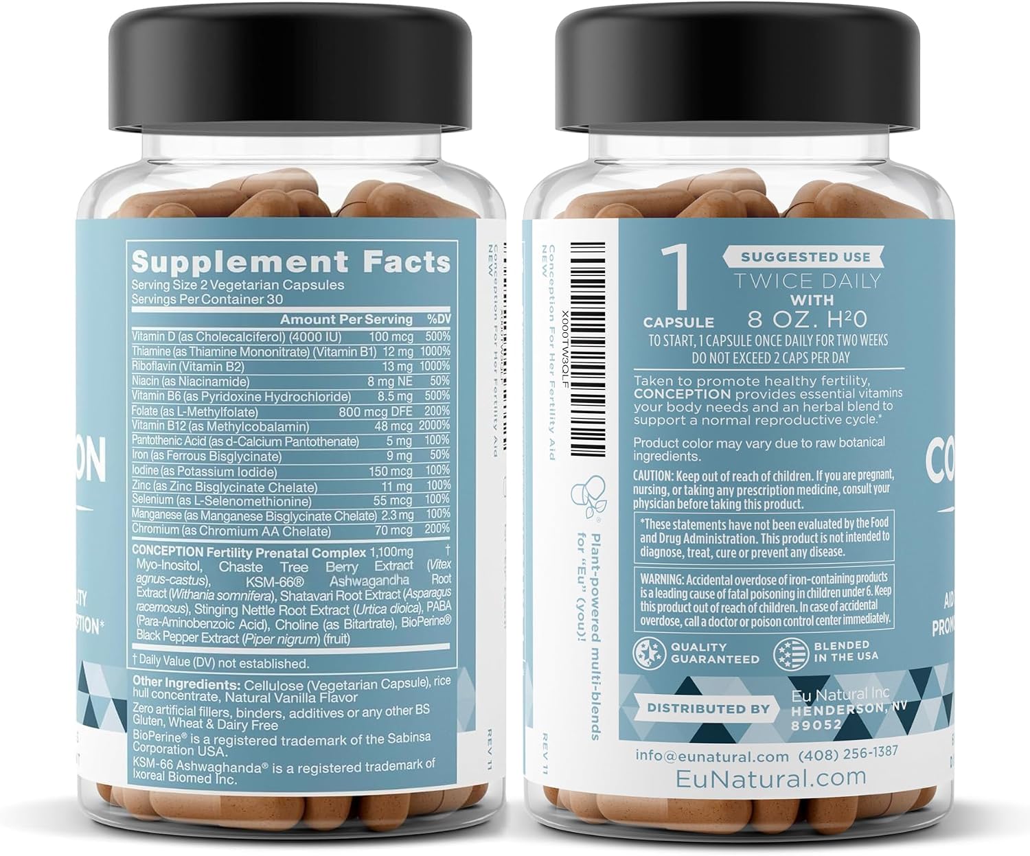 Eu Natural Conception for Her - Suplemento de Fertilidad para Mujeres con Myo-Inositol, Folato, Shatavari y Vitex - 120 Cápsulas Veganas