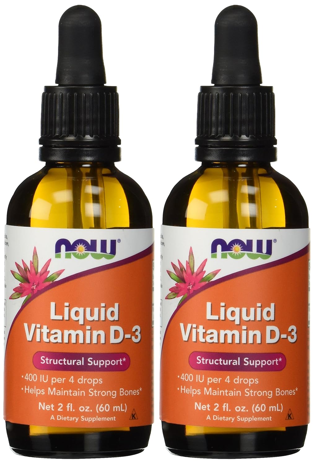 NOW Foods Vitamina D3 Líquida, 400 UI por 4 gotas, 2 oz (Pack de 2)