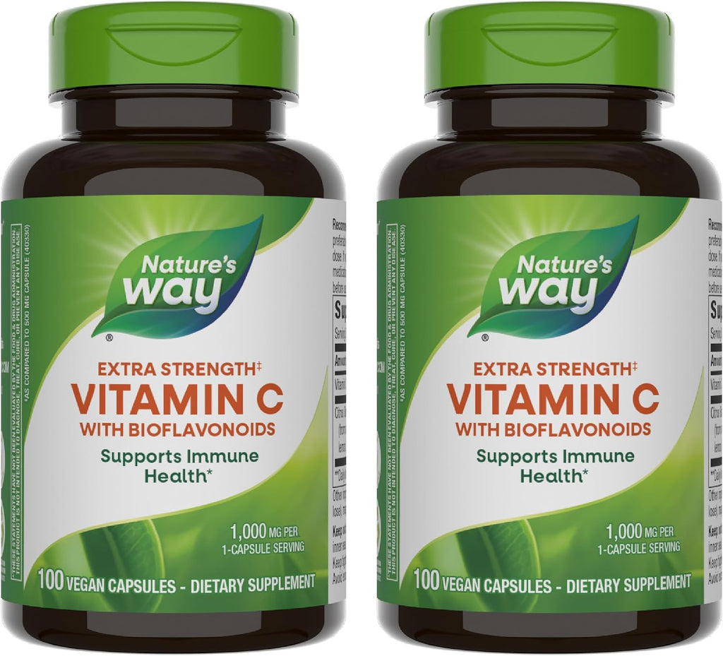 Nature's Way Vitamina C con Bioflavonoides - Extra Fuerte - 1000 mg de Vitamina C como Ácido Ascórbico - Bioflavonoides Cítricos - Sin Gluten y Sin Lácteos - 100 Cápsulas (Paquete de 2)