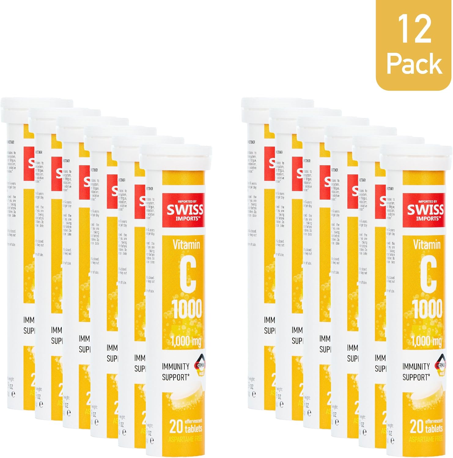 Swiss Imports Vitamina C Efervescente 1000mg – 240 Comprimidos (Paquete de 12)