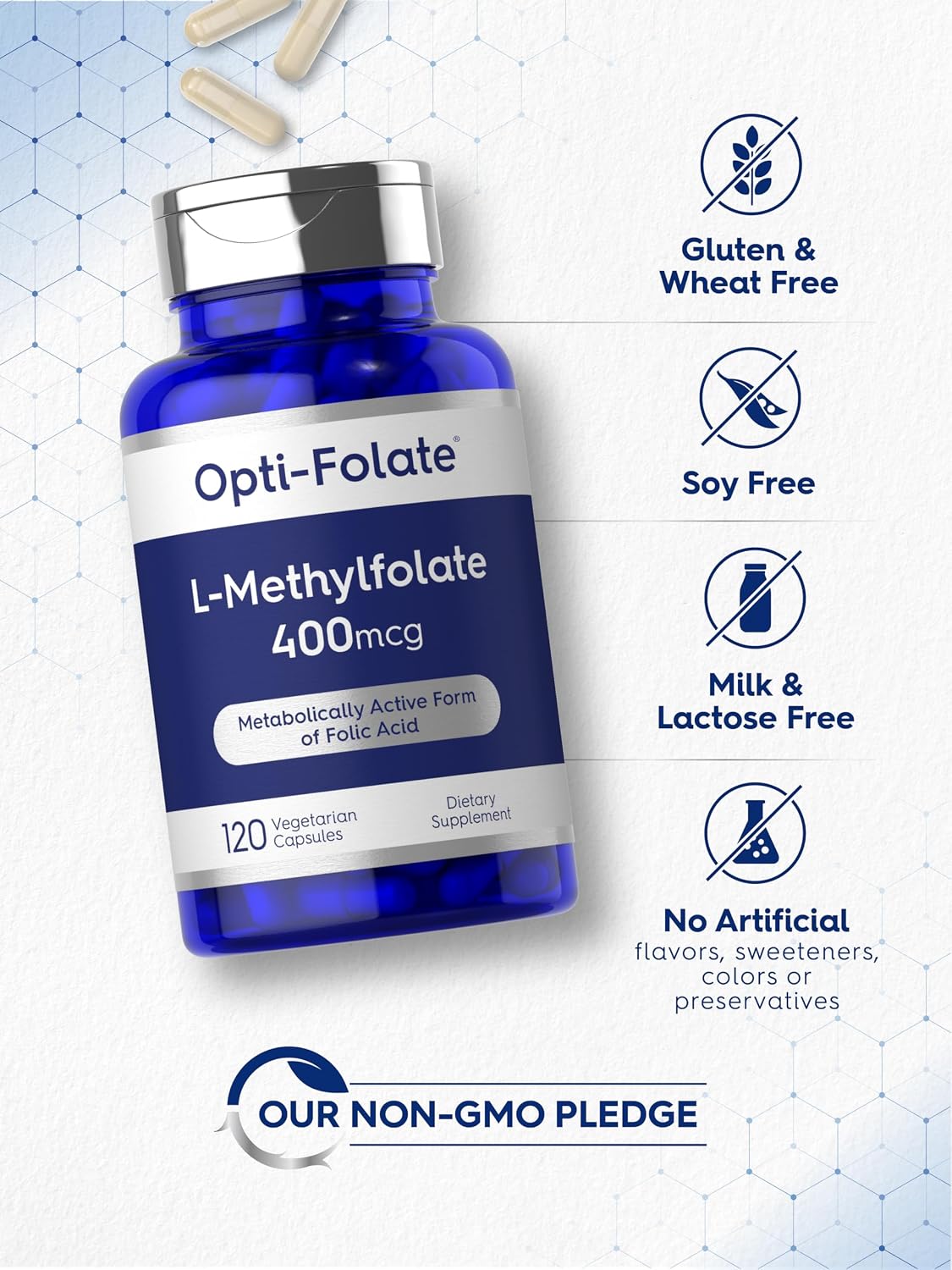 Carlyle L-Metilfolato 400 mcg | 120 Cápsulas Vegetales | Folato Metilado Activo | No GMO y Sin Gluten