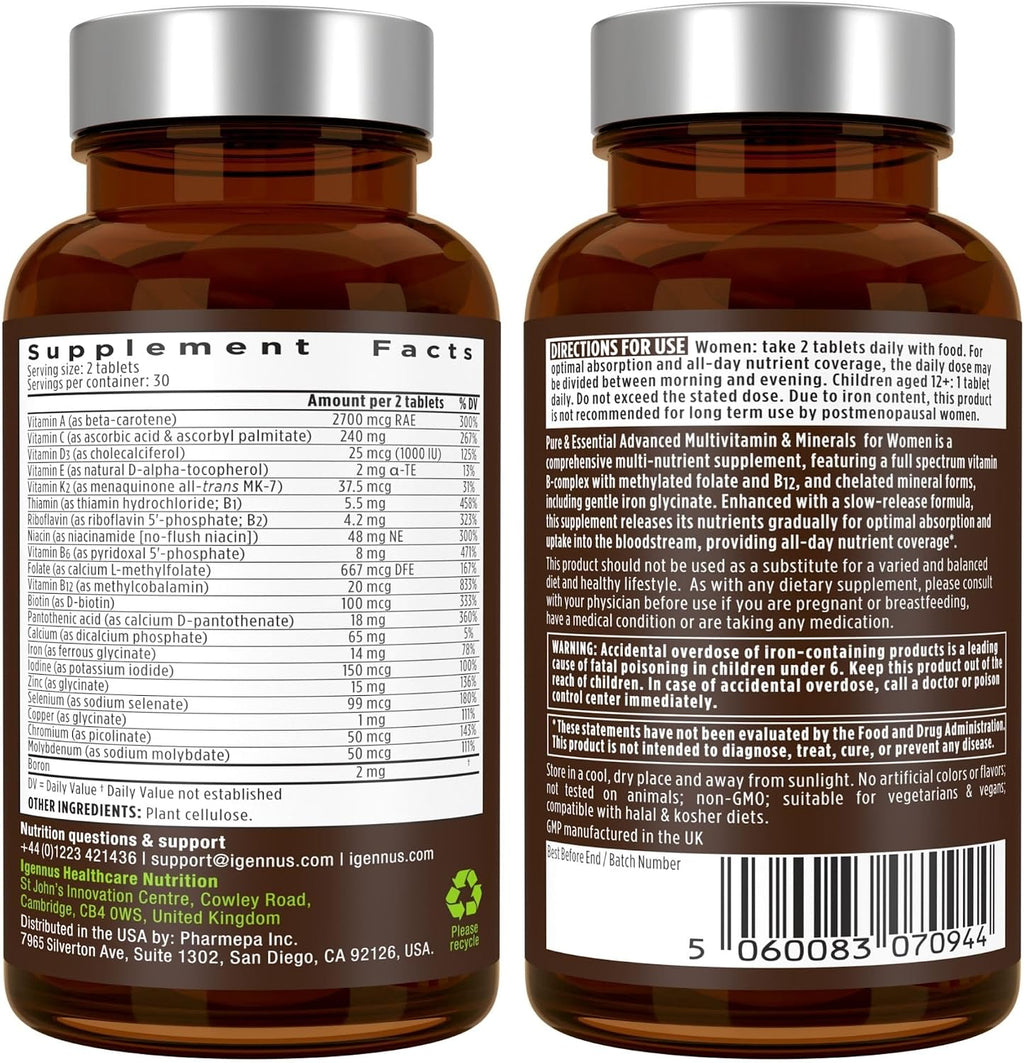 Multivitamínico de Alta Potencia con Metilados para Mujeres con Hierro Suave – Igennus
