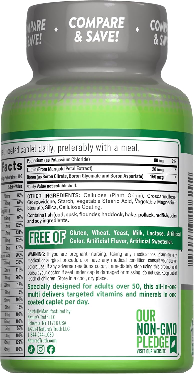 Nature's Truth Multivitamínico para Adultos 50+ | Suplemento Diario con Vitaminas D, C y B
