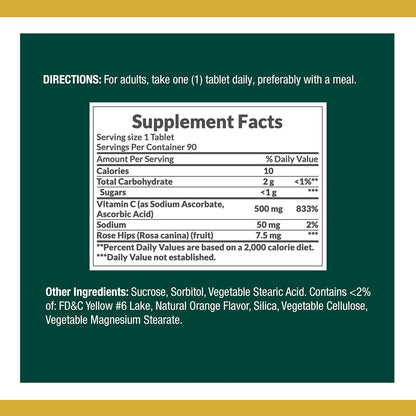 Nature's Bounty Vitamina C 500 mg con Rosa Mosqueta Comprimidos Masticables Sabor Naranja (Envase de 2 x 90) – Image 2