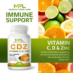 C D Z | Vitamina C (1000mg), Vitamina D3 (125mcg) y Zinc (25mg) | 120 Cápsulas Vegetarianas