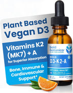 Bold Botanica Vitamina D3 K2 A Gotas Veganas - 2500 UI, 30 ml, 60 dosis