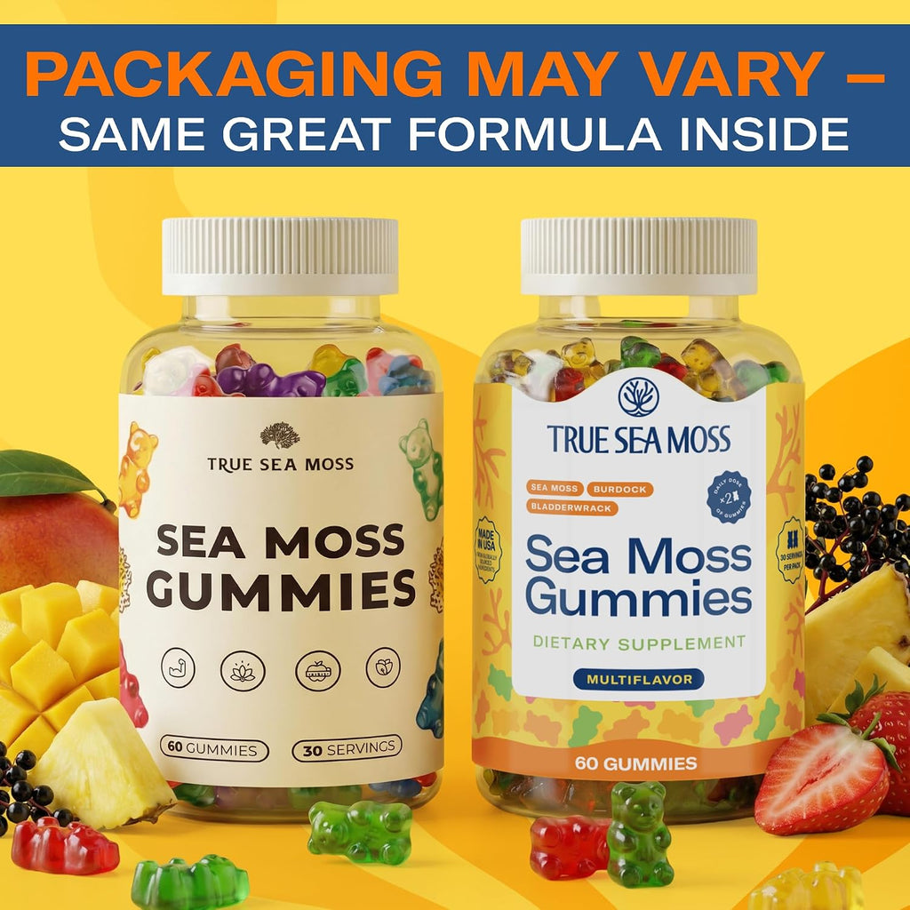 TrueSeaMoss Irish Sea Moss Gummies con Bardana y Fucus – Fórmula para Adultos y Niños – 60 Gominolas