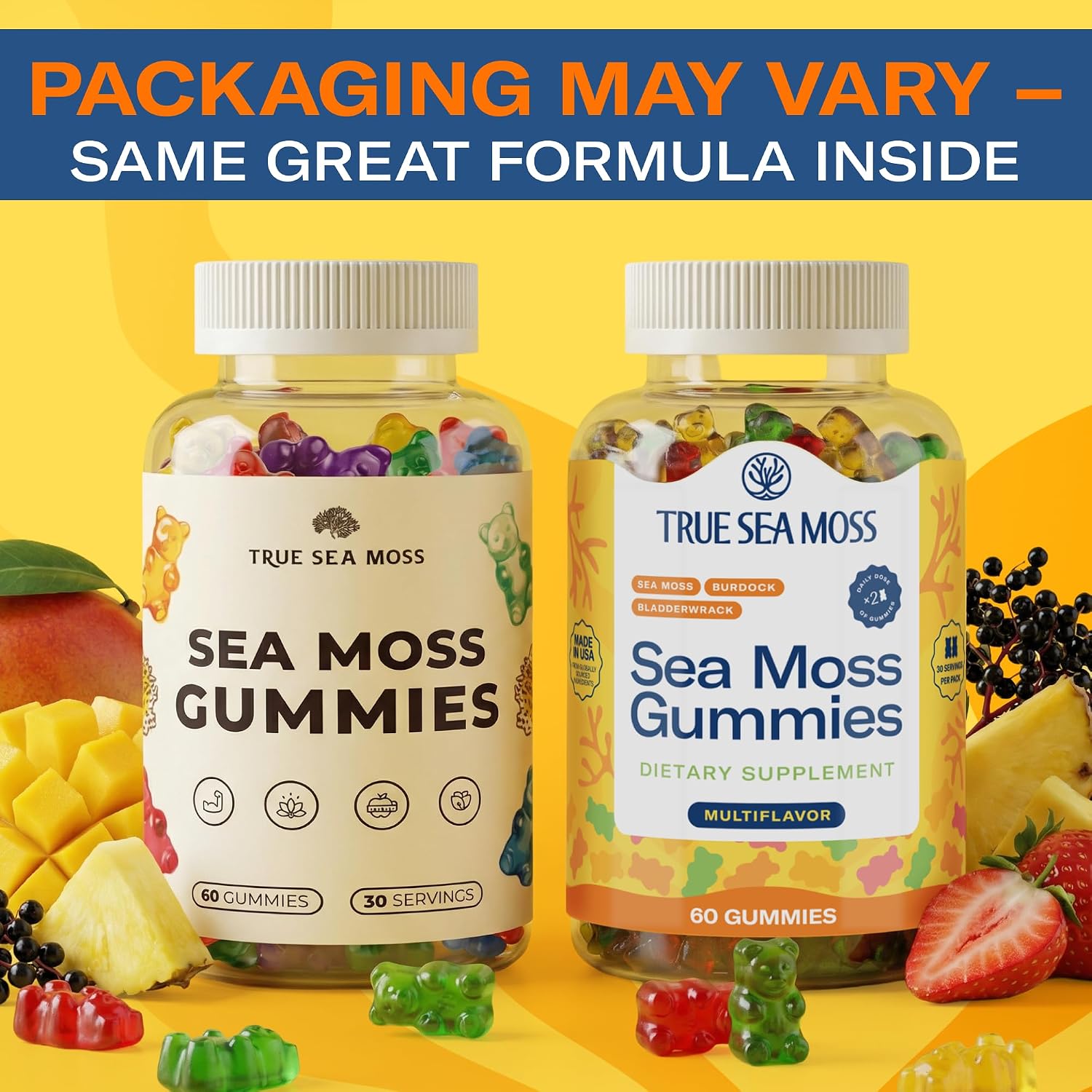 TrueSeaMoss Irish Sea Moss Gummies con Bardana y Fucus – Fórmula para Adultos y Niños – 60 Gominolas