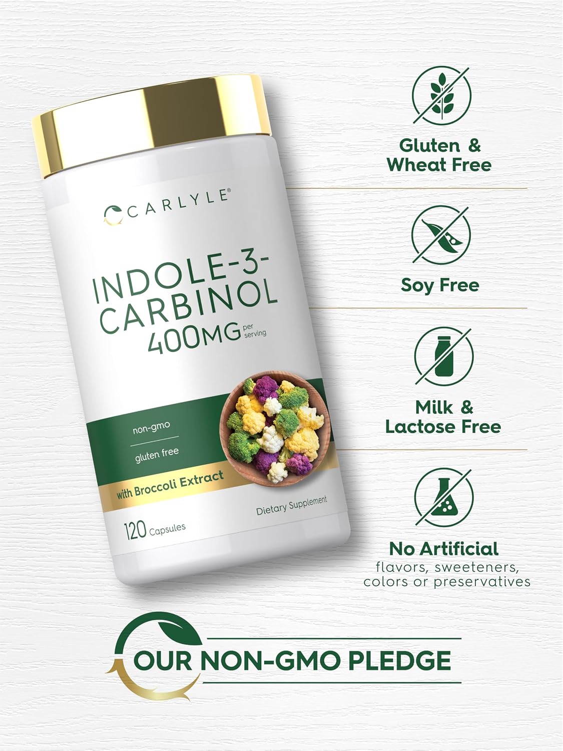 Carlyle Indole-3-Carbinol 400 mg | 120 Cápsulas | Suplemento con I3C, Brócoli y Resveratrol