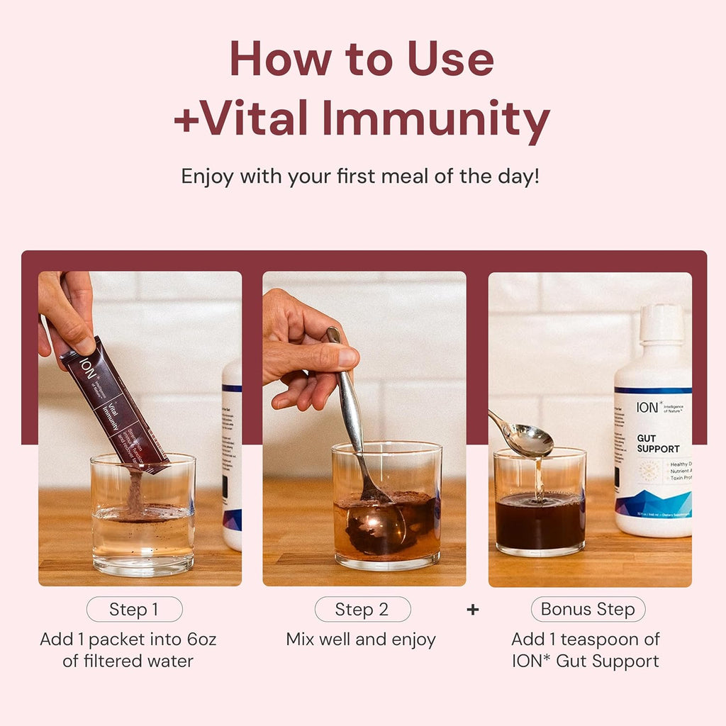 ION* Intelligence of Nature Vital Immunity Drink Mix - Apoyo Inmunitario con Vitamina C y Hongos Adaptógenos, Suplemento Diario en Sobres, Fácil de Transportar - Sabor Saúco, 20 Sobres