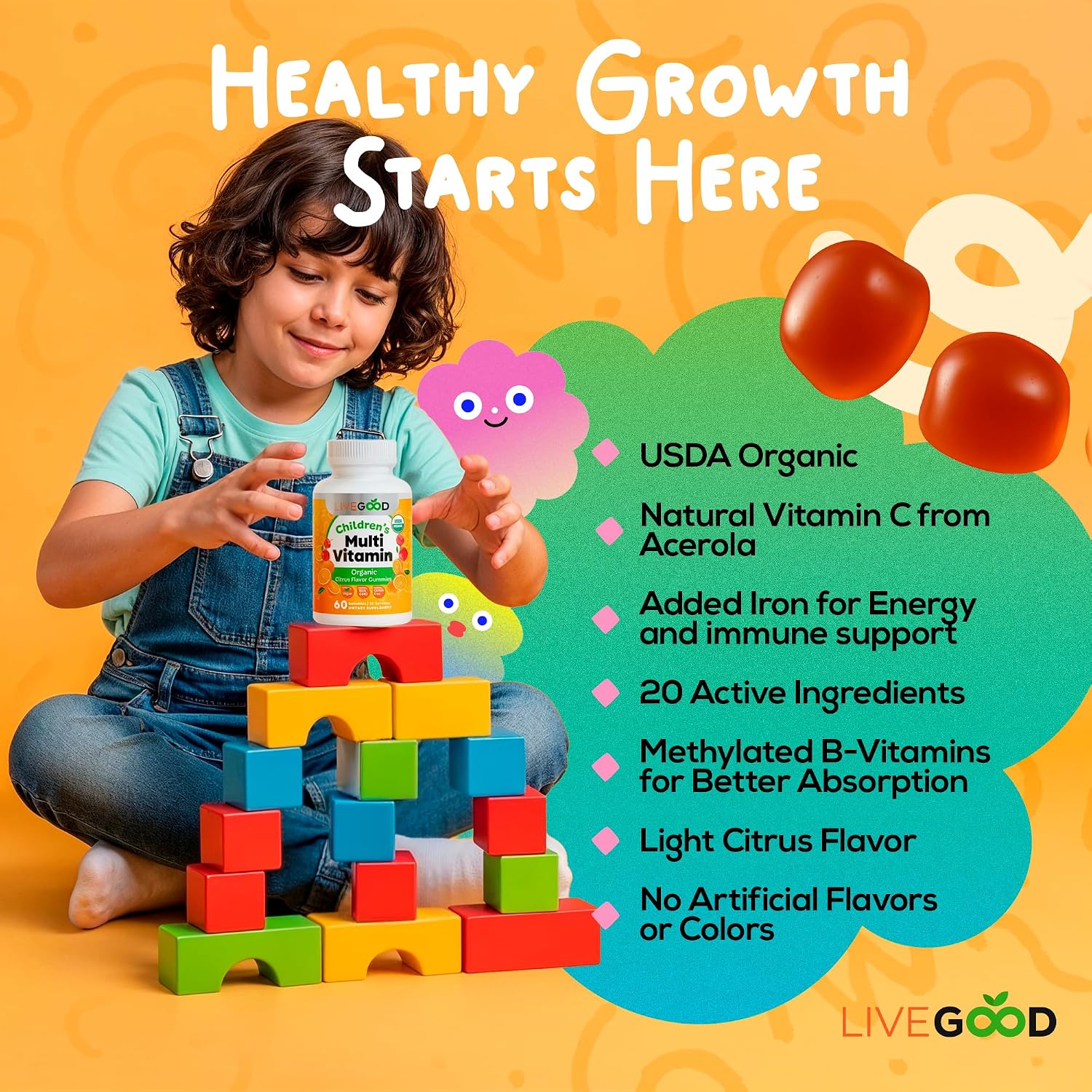LIVEGOOD Gominolas Multivitamínicas Orgánicas para Niños – 60 unidades