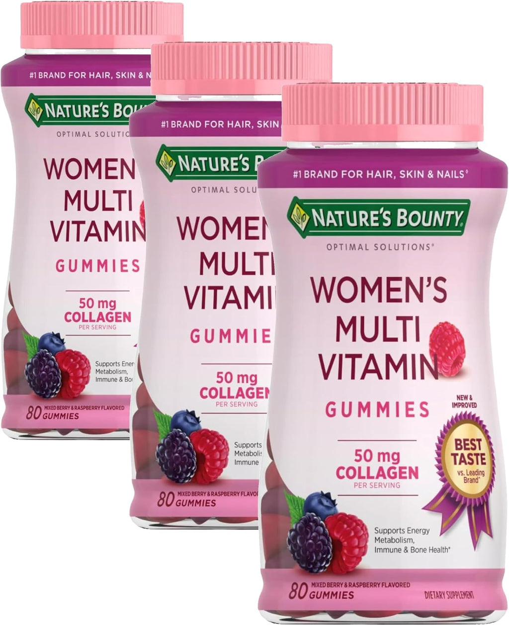 Nature's Bounty Optimal Solutions, Gominolas Multivitamínicas para Mujeres, Sabor Frambuesa, 140 uds (70 dosis)