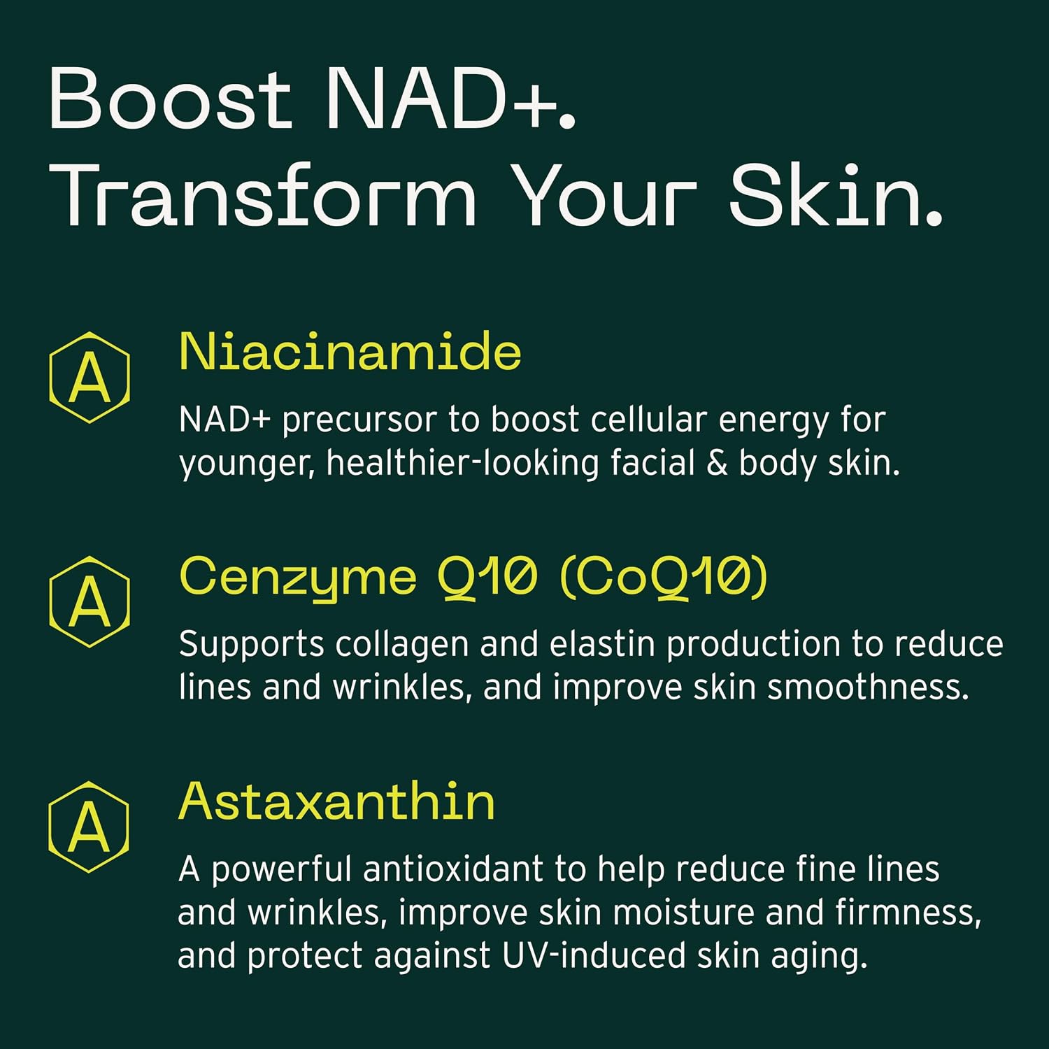 Aramore NAD+ Suplemento Energizante Celular para Antiaging, Salud Celular y Cuidado de la Piel, 30 Días