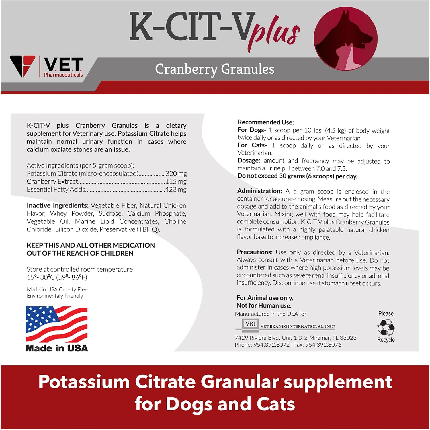 K-CIT-V Plus Cranberry 300 g Granulados para Perros y Gatos