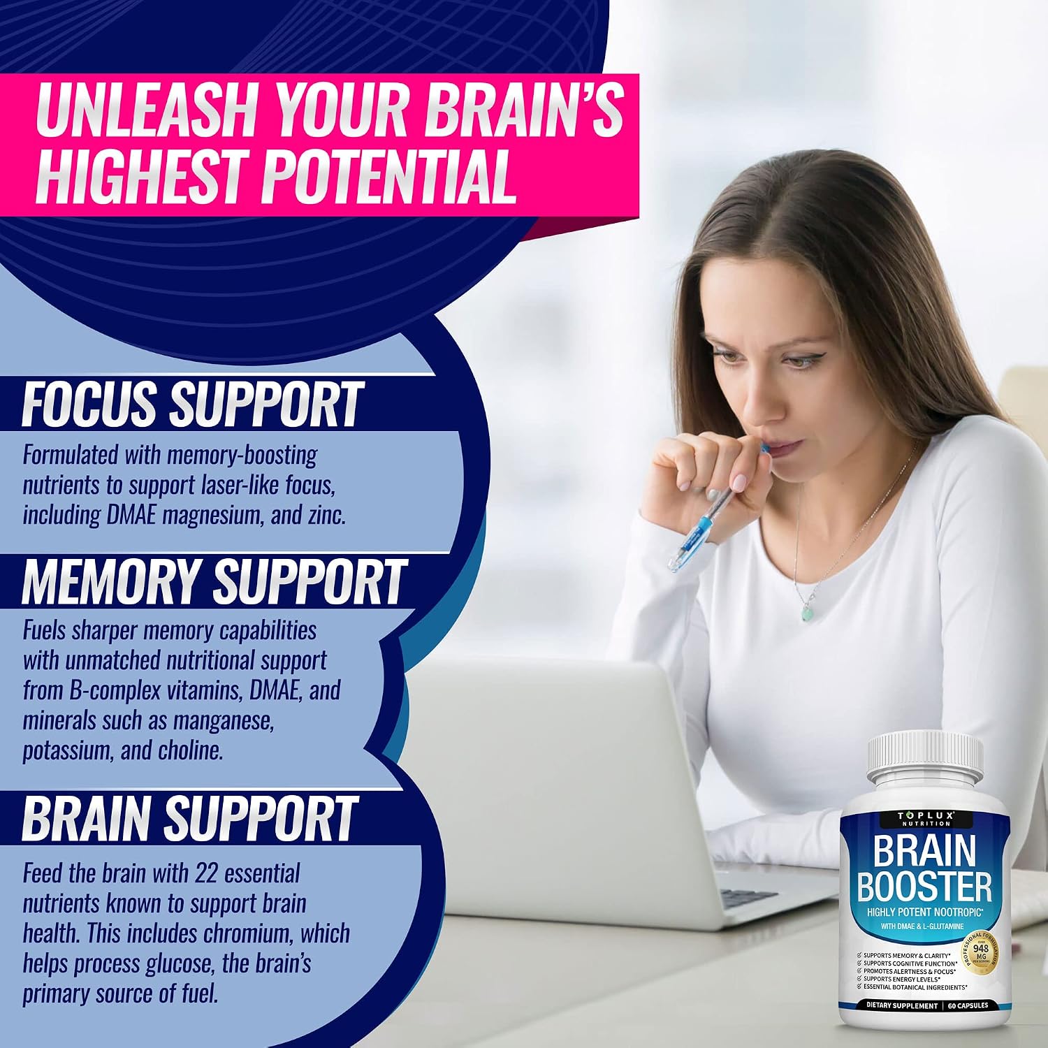 Toplux Brain Supplement Nootropic – 60 Cápsulas