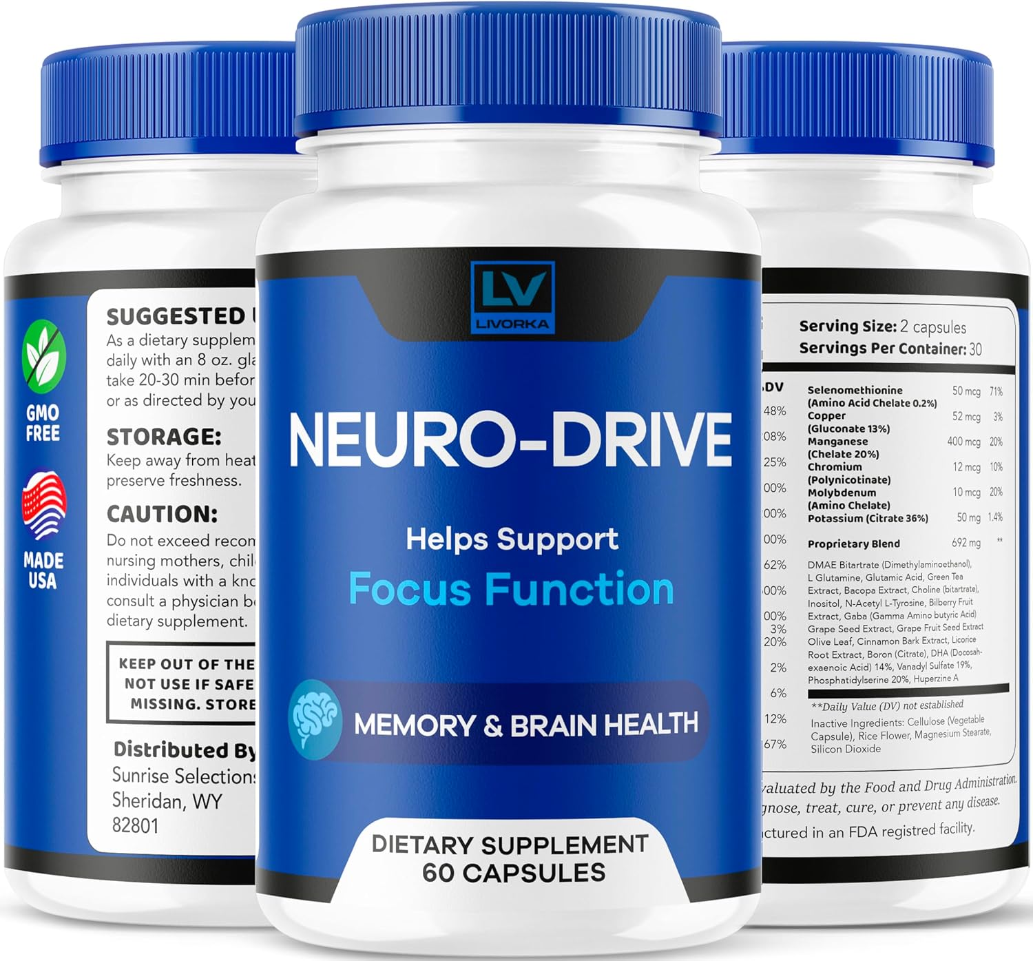 (5 Paquetes) Neuro Drive Cápsulas, Fórmula Avanzada, 300 Cápsulas para 5 Meses