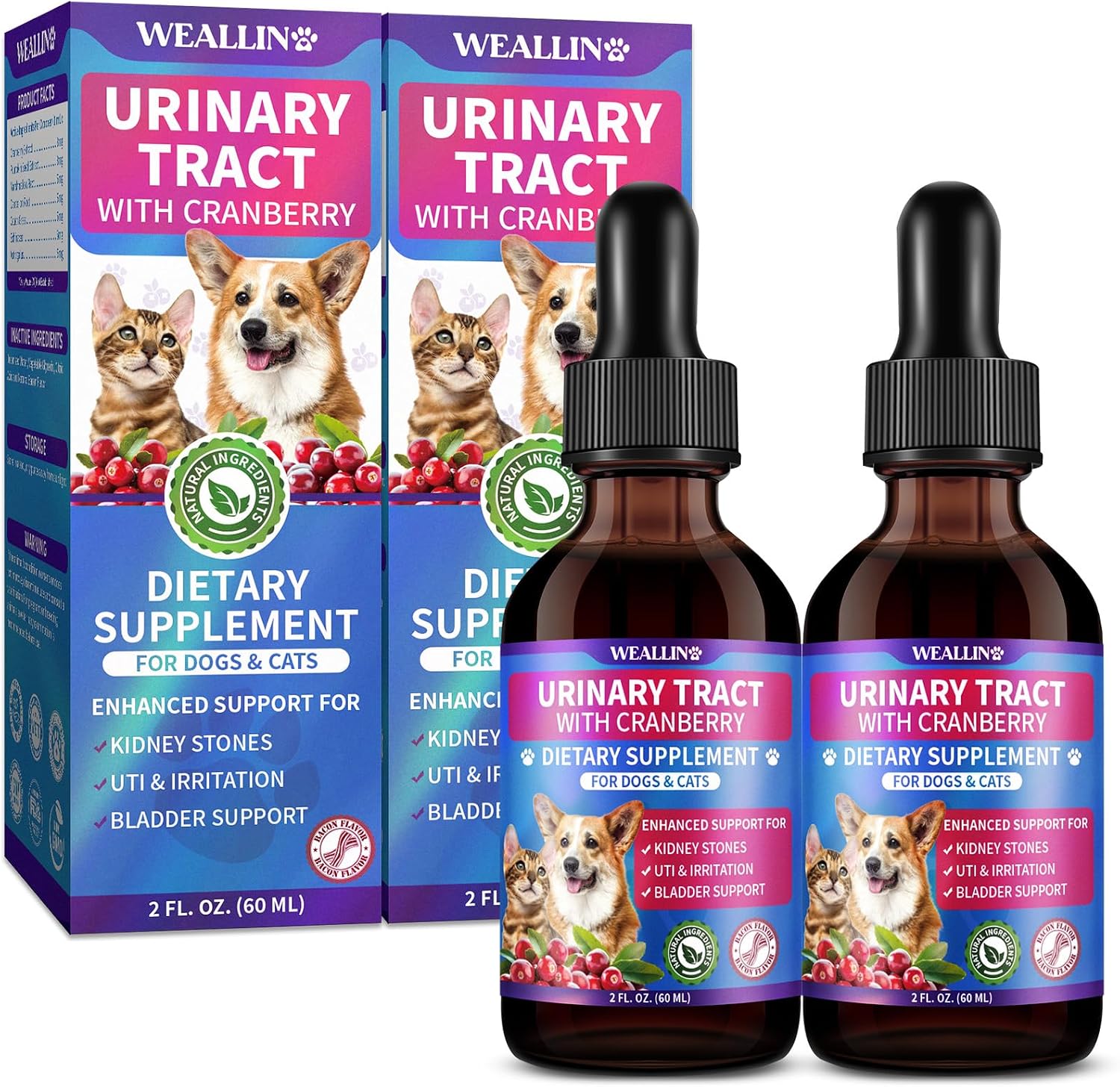 WEALLIN Gotas Naturales para el Tracto Urinario de Perros y Gatos con Arándano Rojo – Apoyo Renal y de Vejiga