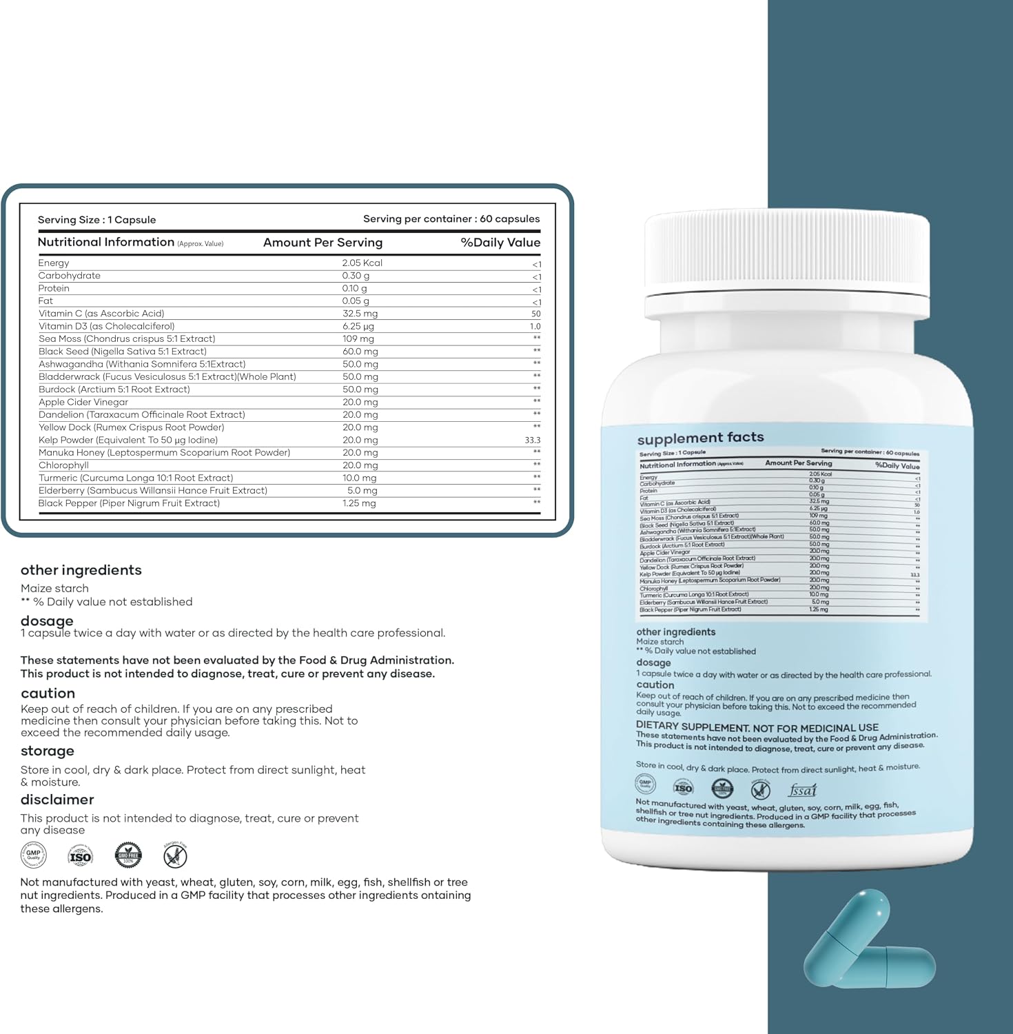 Mars Sea Moss Caps Surge Natural (60 Cápsulas)