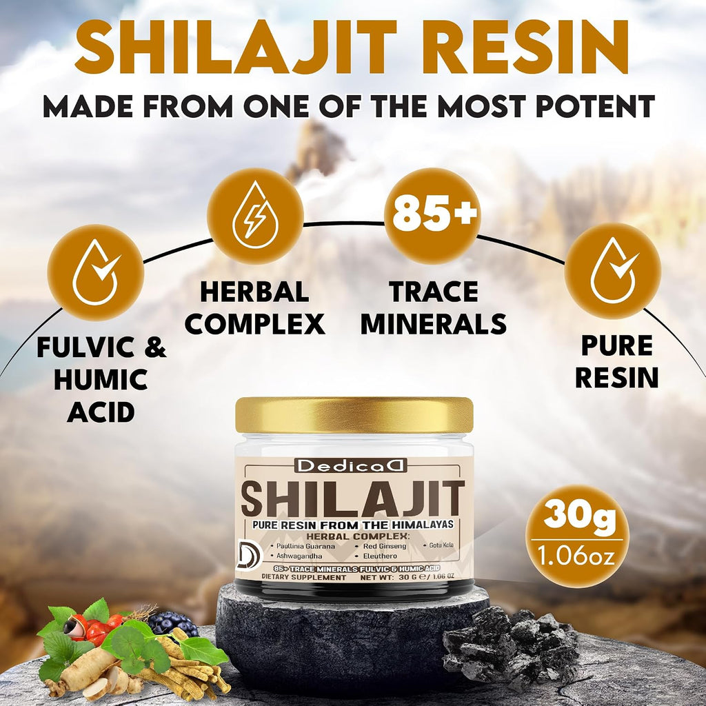 DEDICAD 30g Shilajit Resin with Herbal Complex - Paullinia Guarana, Gotu Kola Leaf & More
