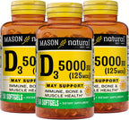Mason Natural Vitamina D3 5000 UI (125 mcg) – Pack de 3 con 50 Softgels cada uno