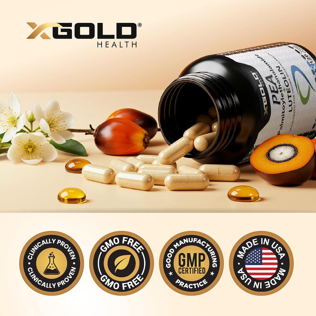 Palmitoiletanolamida 630 mg + Luteolina Estandarizada 98% - Micronizada - 120 Cápsulas Vegetales
