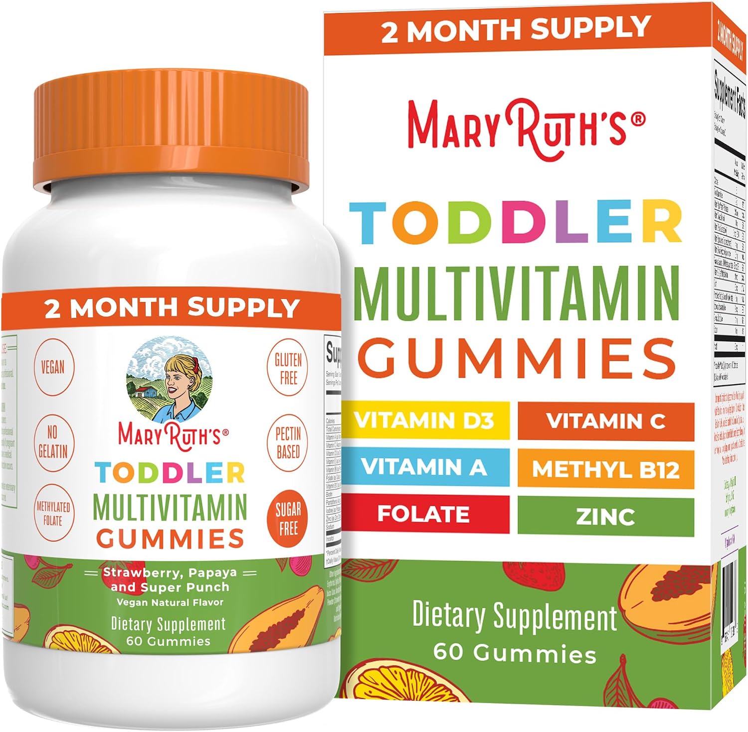 MaryRuth's Kids Multivitamin Gummies - Multivitamínico infantil sin azúcar, 60 gominolas