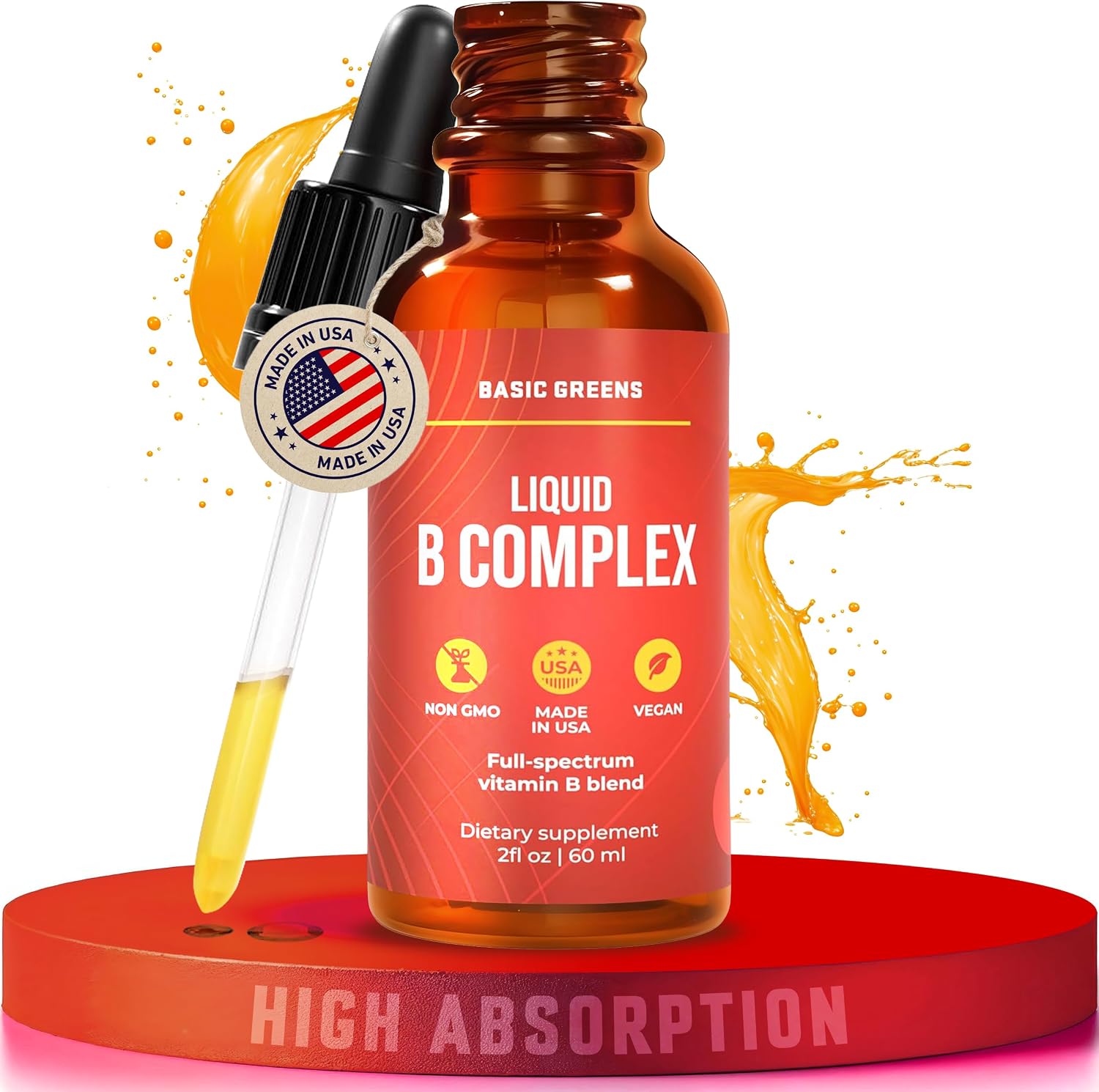 Vitamin B Complex Liquid Drops Vegan - Extra Strength Sublingual Formula - Complejo B en gotas sublingual vegano