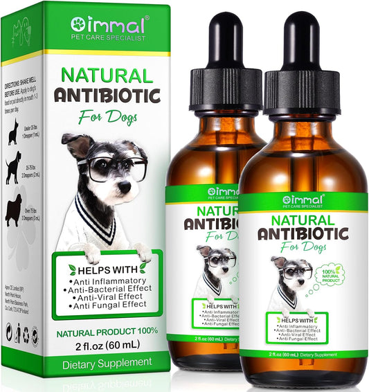 Antibióticos Naturales para Perros - Suplemento para Alergias y Picores con Vinagre de Manzana, Ajo, Pau D'Arco y Sello de Oro - Sabor a Bacon - 2 x 60ml
