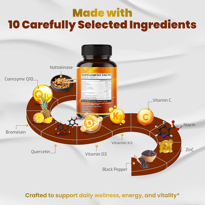 Vegatot Nattokinase Supplement, 10-in-1 – Vitamina K2 (como menaquinona): Contribuye a la coagulación sanguínea – Image 4
