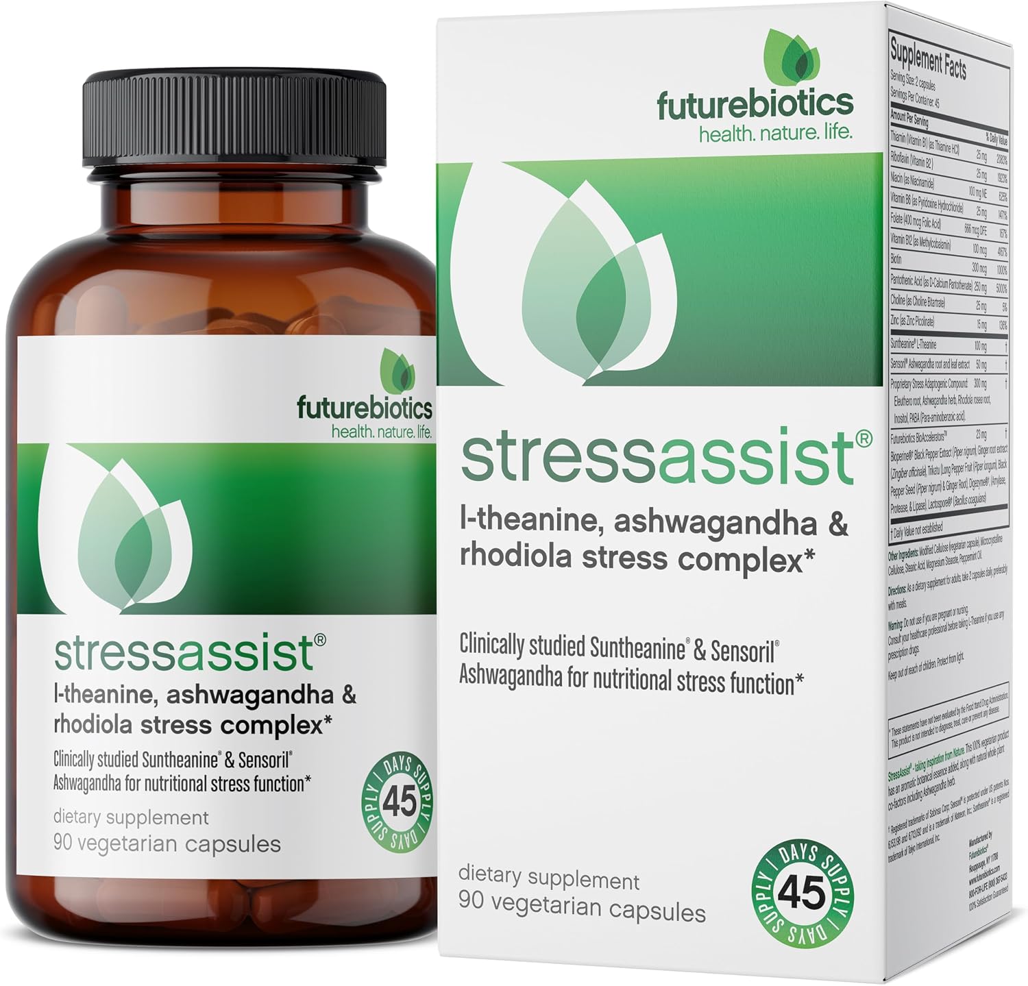 Futurebiotics StressAssist Complexo Anti-Estrés con L-teanina, Ashwagandha y Rhodiola - 90 Cápsulas Vegetarianas