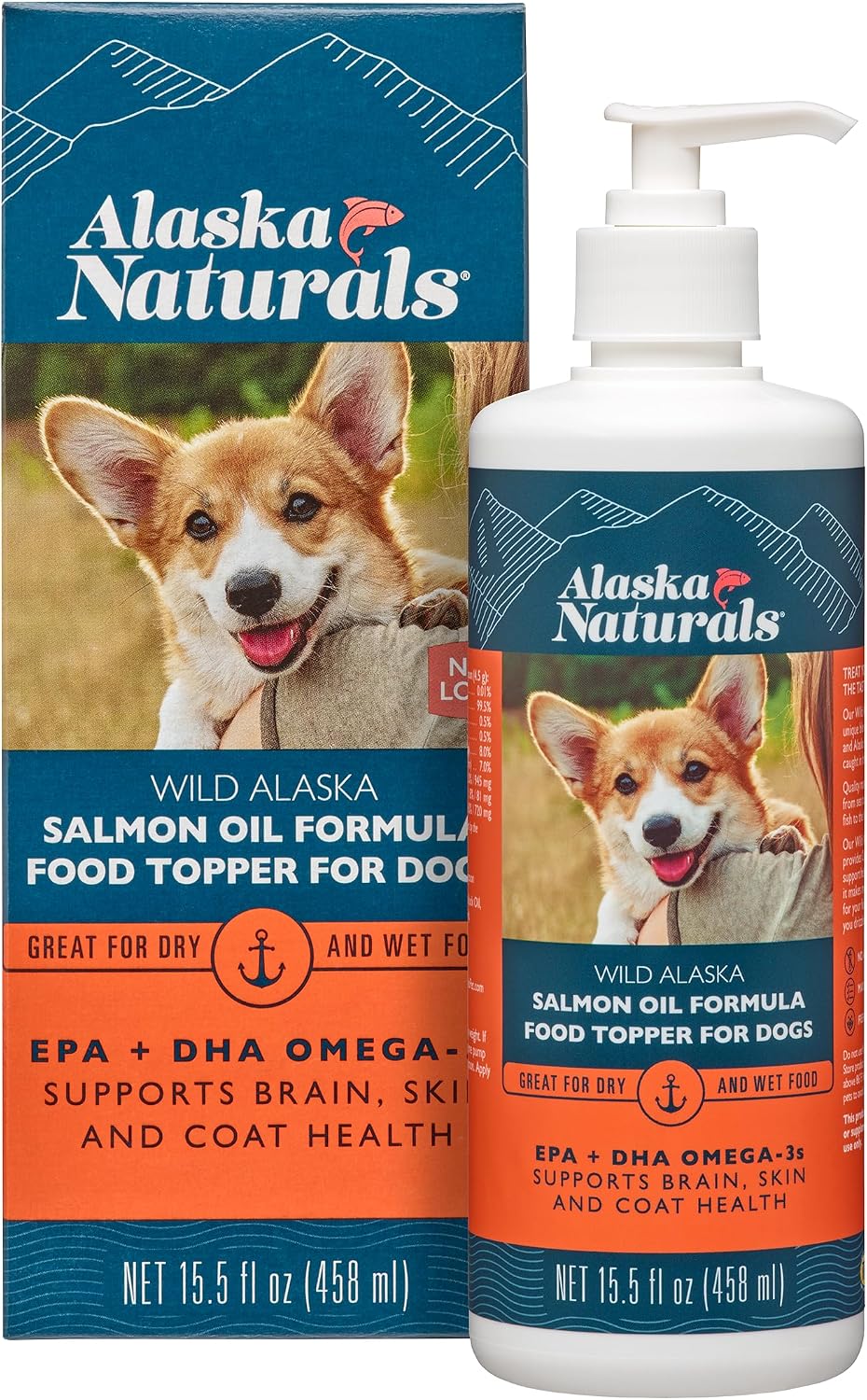 Alaska Naturals – Aceite de Salmón Salvaje de Alaska para Perros – Suplemento Omega 3 EPA y DHA – Piel y Pelaje Saludables – 439 ml (15.5 oz) Bomba Dosificadora