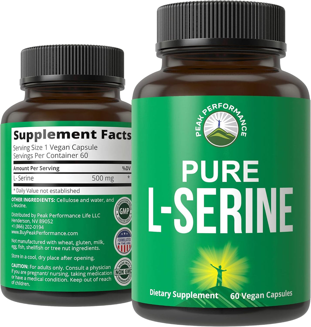 Peak Performance L-Serina 500 mg - 60 Cápsulas - Sin Gluten, No-GMO