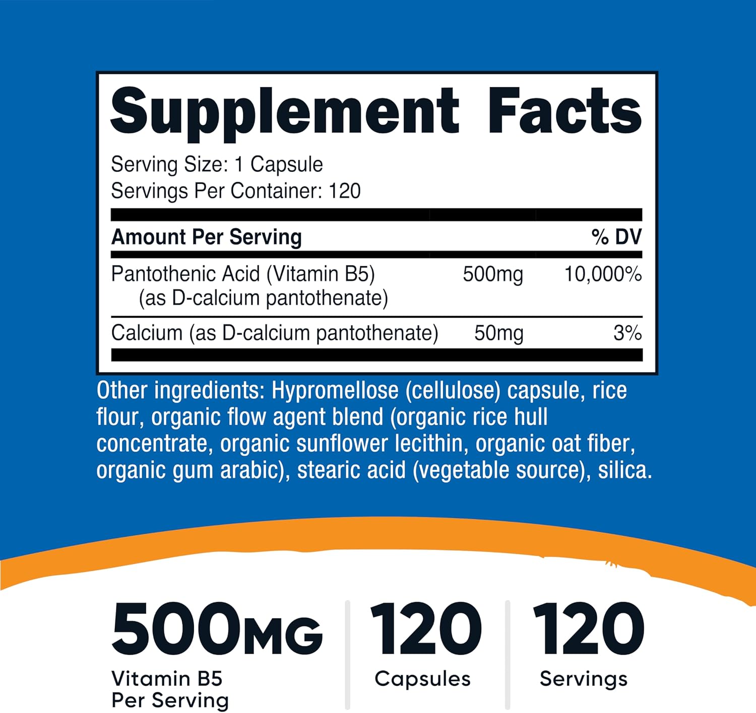 Nutricost Ácido Pantoténico (Vitamina B5) 500mg, 120 Cápsulas