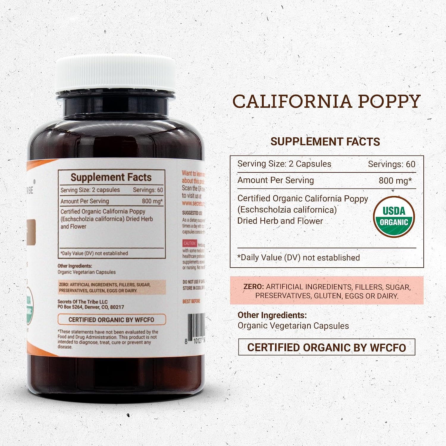 Secrets of the Tribe California Poppy USDA Organic | Made with Vegetarian Capsules and Certified Organic California Poppy (Eschscholzia Californica) Dried Herb and Flower (120 Capsules)