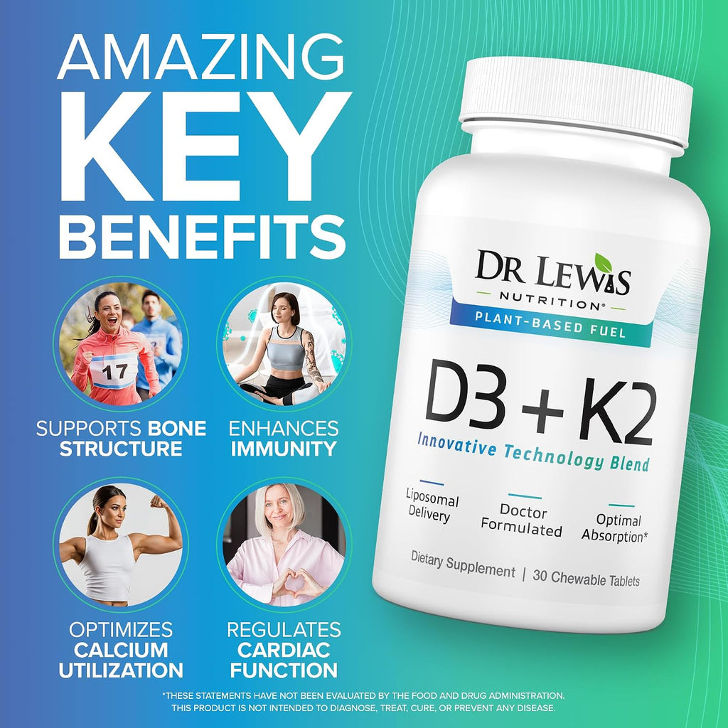 Dr Lewis Nutrition Liposomal Vitamina D3 y K2, 30 comprimidos veganos