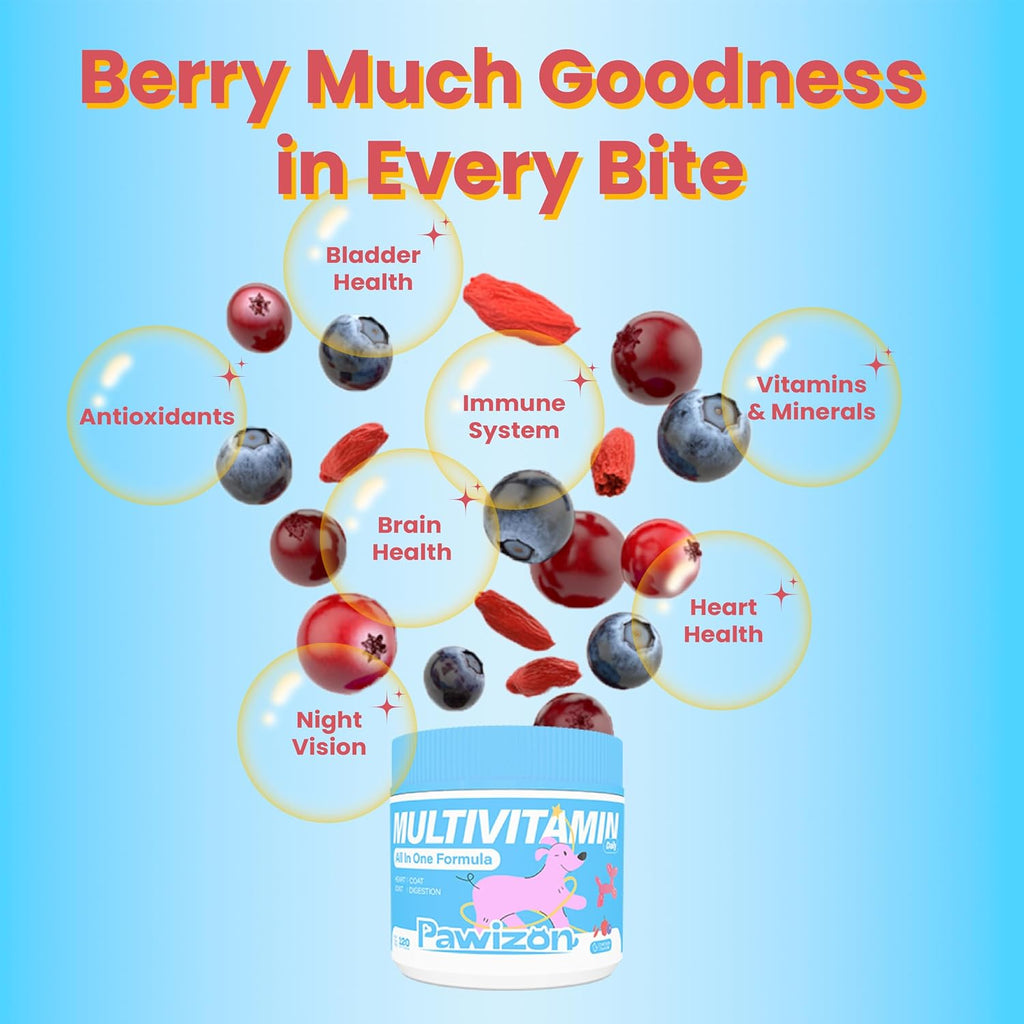 PAWIZON Multivitamínico Completo para Perros con Superfoods, Probióticos y Glucosamina - 120 Chewables