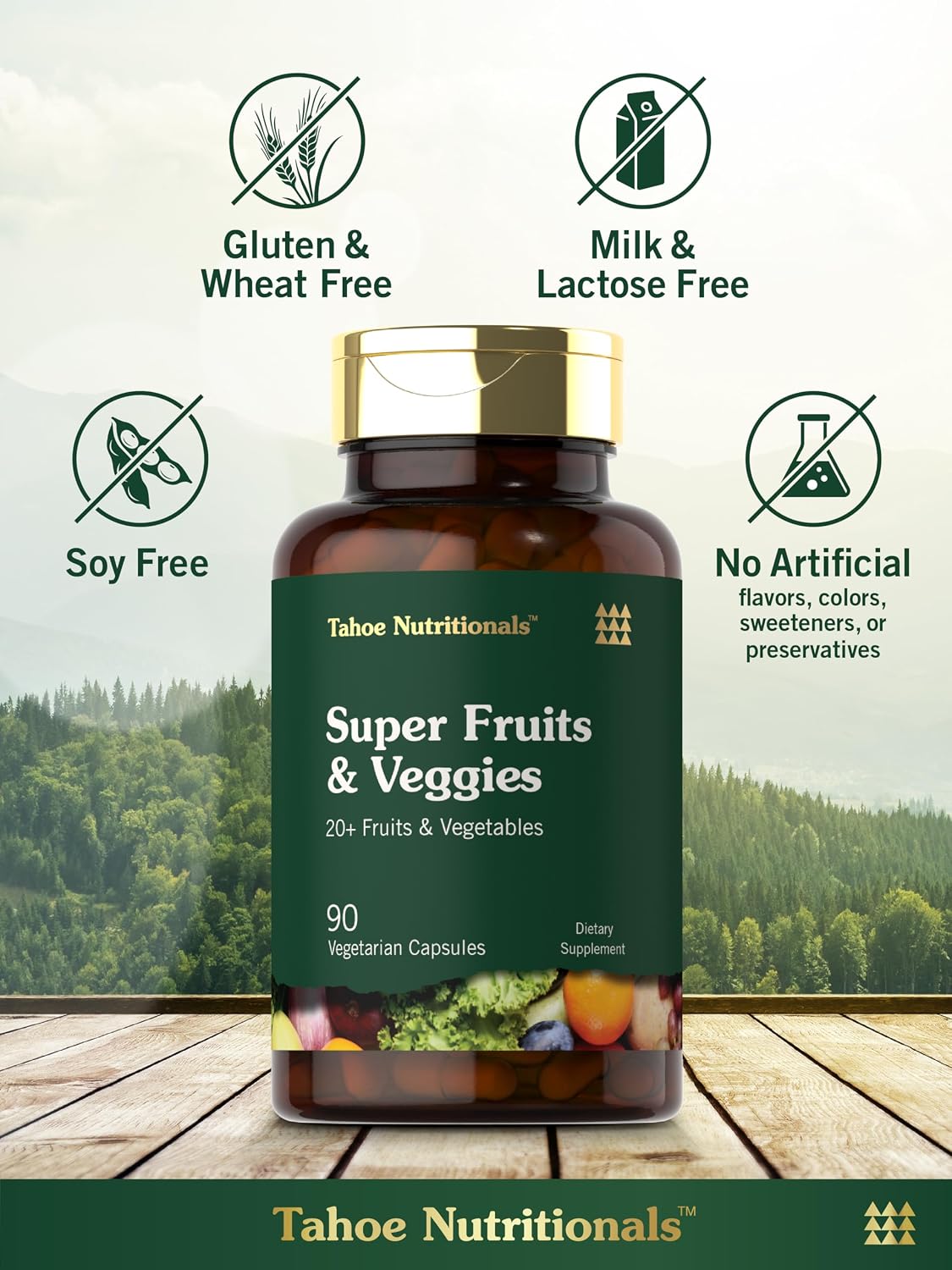 Tahoe Nutritionals Super Fruits and Veggies Cápsulas - 90 Cápsulas - Complemento Vegetariano, No Transgénico y Sin Gluten