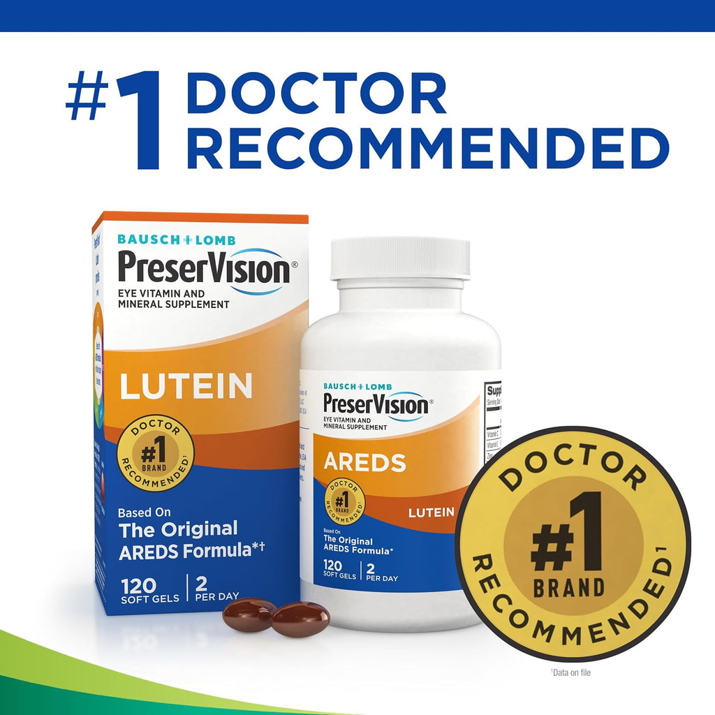 PreserVision AREDS Lutein – Ocular Multivitamin with Lutein, Vitamins C and E, Zinc, and Copper, 120 Softgels