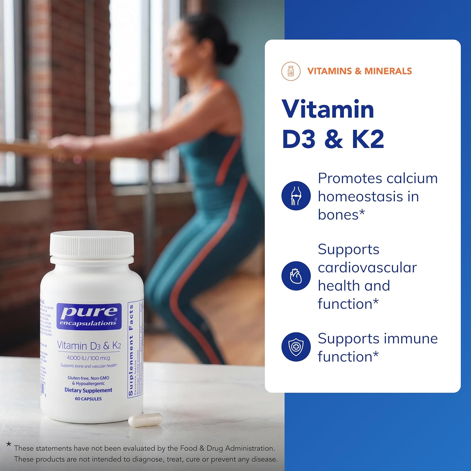 Pure Encapsulations Vitamina D3 y K2, 60 Cápsulas