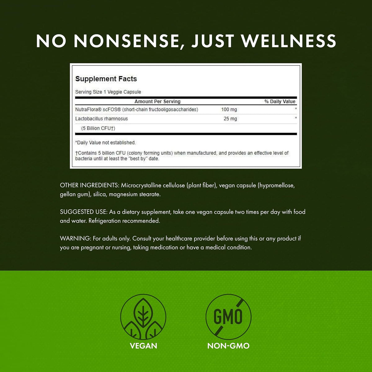 Swanson Lactobacillus Rhamnosus con FOS - 5 mil millones UFC - 60 Cápsulas Veganas – Image 3