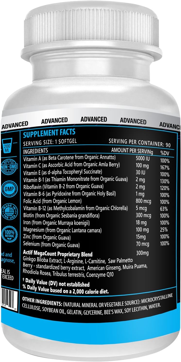 ACTIF MegaCount para Hombres - Apoyo a la Fertilidad y Calidad del Esperma - 90 Cápsulas Veganas
