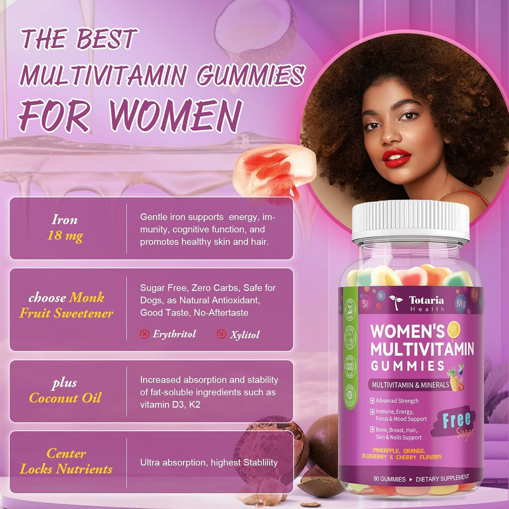 Totaria Multivitamínico para Mujeres 14+ con Hierro - Gominolas Sin Azúcar (Pack de 2)