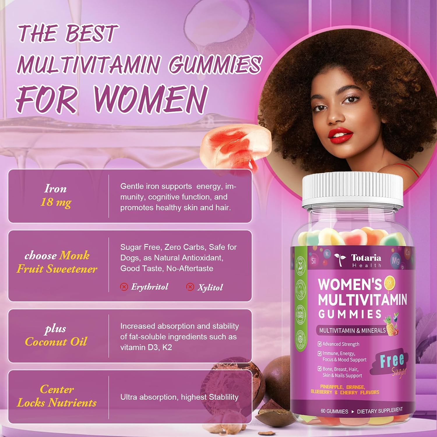 Totaria Multivitamínico para Mujeres 14+ con Hierro - Gominolas Sin Azúcar (Pack de 2)
