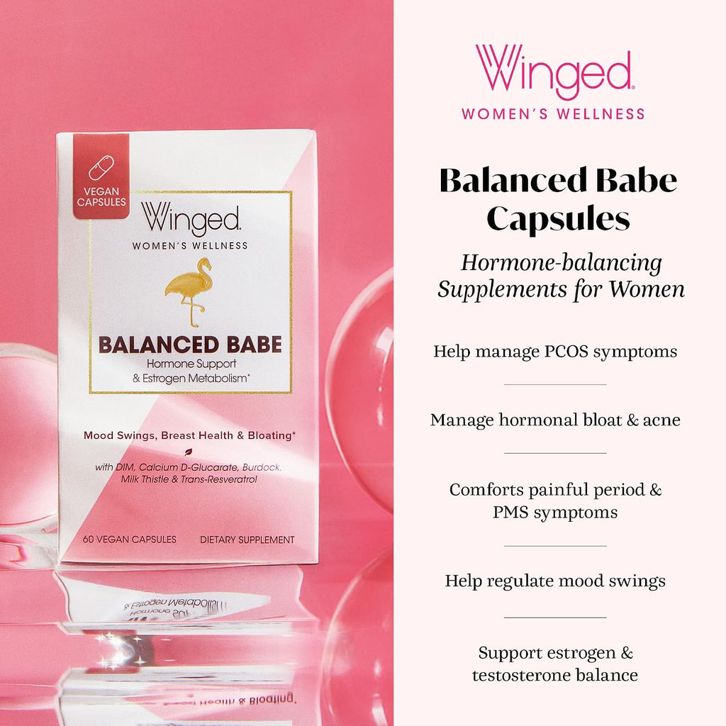 Winged Wellness Balanced Babe - Suplemento de equilibrio hormonal para mujeres con DIM y cardo mariano - 60 cápsulas