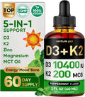 Venture Pal 5 en 1 Vitamina D3 K2 Gotas - 10000 UI D3 + 200 mcg K2 (MK-7) con Magnesio, Zinc y Aceite MCT - 60 ml